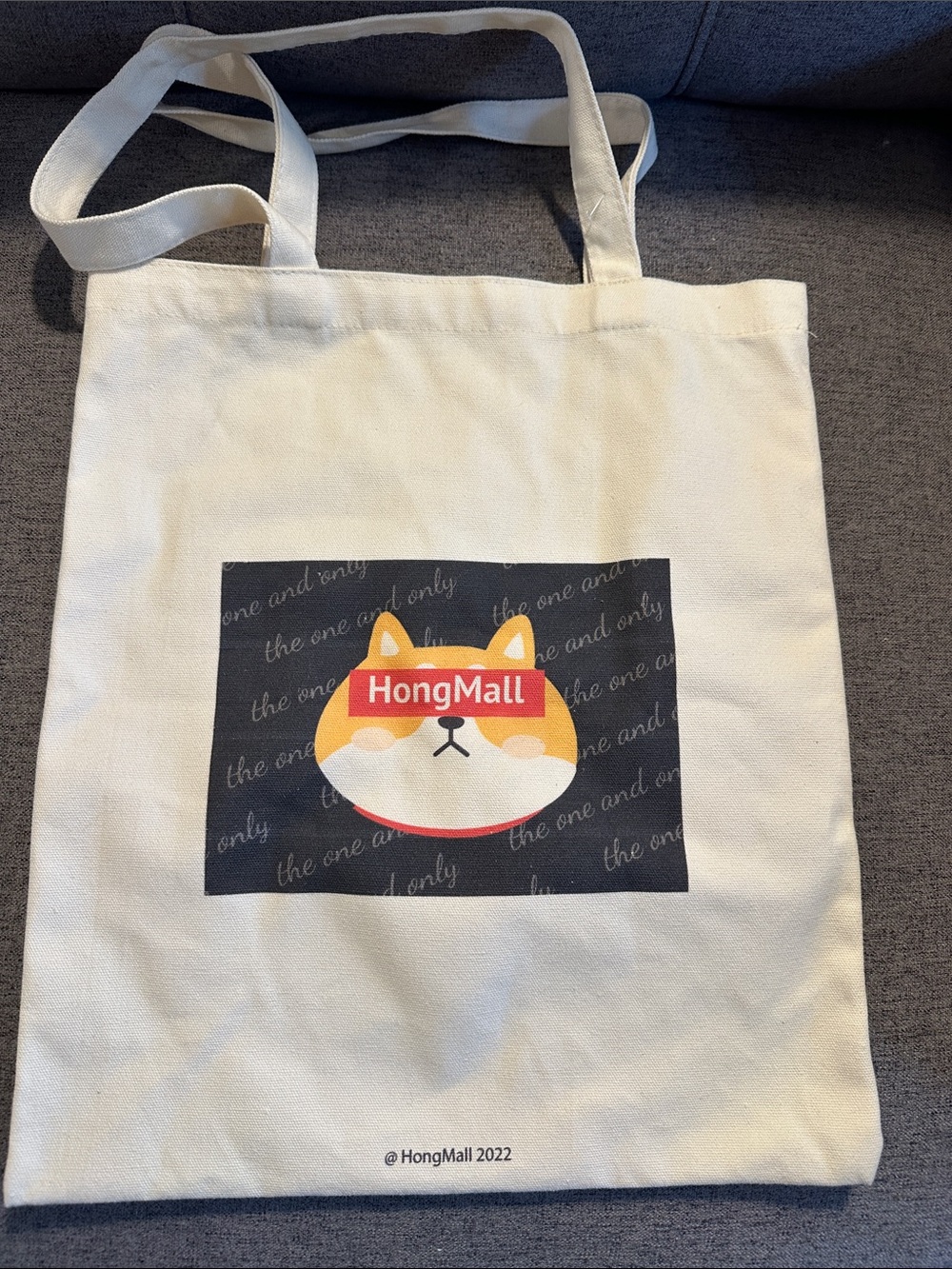 HongMall Cream Canvas Tote with Shiba Inu Print